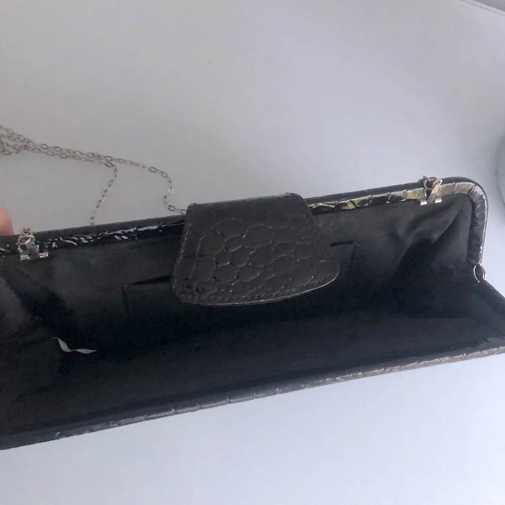 Clutch Purse Faux Black Alligator Print Vintage